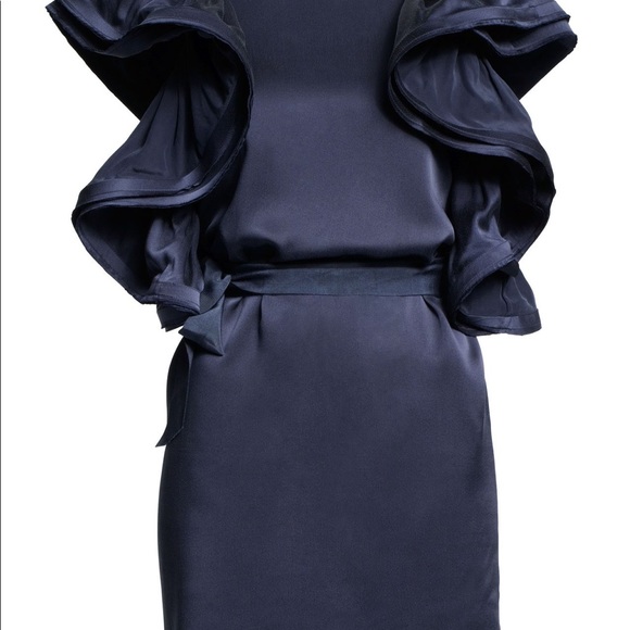 H&M Lanvin blue silk cocktail dress with ruffle - Picture 2 of 4